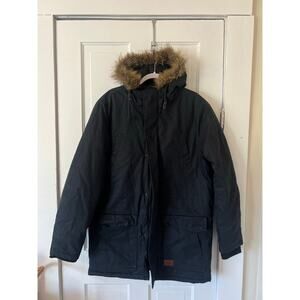 Vans off the wall mens M long winter parka coat jacket black w/ quilted puffer